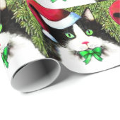 Fancy Kerst Tuxedo Cat Wrapping Paper Cadeaupapier (Rol Hoek)
