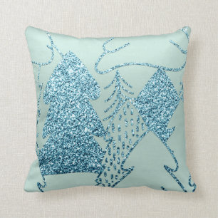 Fancy kerstboom Glitter Ocean Blue Burgundy Kussen