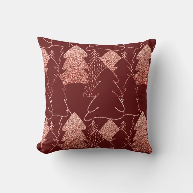 Fancy kerstboom Glitter Roos Gold Burgundy Kussen (Voorkant)