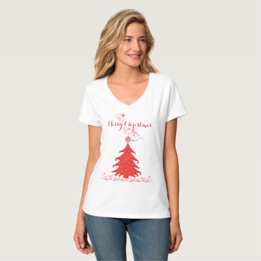 Fancy kerstboom met rode kant t-shirt (Voorkant volledig)