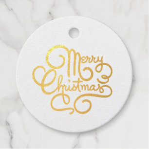 Fancy kerstfeest Font Gold Foil Round Gift Bedankjes Labels
