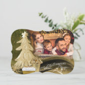 Fancy kerstfoto met gouden kerstbomen feestdagenkaart (Staand voorkant)