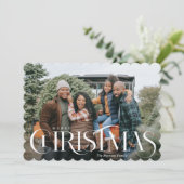 Fancy kerstfoto van Merry Scalloped Feestdagenkaart (Staand voorkant)