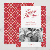 Fancy kerstfoto van Red Pattern Feestdagenkaart (Voorkant / Achterkant)