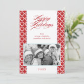 Fancy kerstfoto van Red Pattern Feestdagenkaart (Staand voorkant)