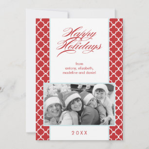 Fancy kerstfoto van Red Pattern Feestdagenkaart