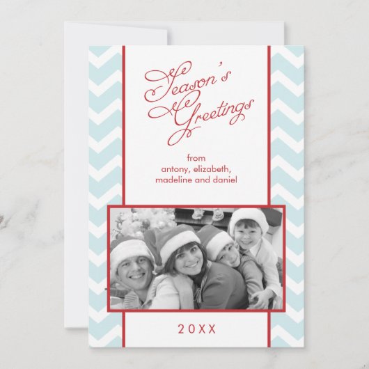 Fancy kerstfoto van Red Pattern Feestdagenkaart (Voorkant)