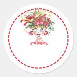 Fancy kerstsassy Lady Klassic Round Sticker