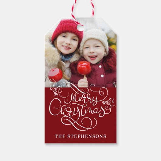 Fancy kerstscript, kleur cadeaulabel (Voorkant)