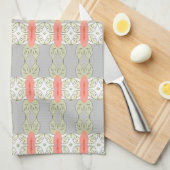 Fancy keukenhanddoek met koraalgrijs en wit (Quarter Fold)