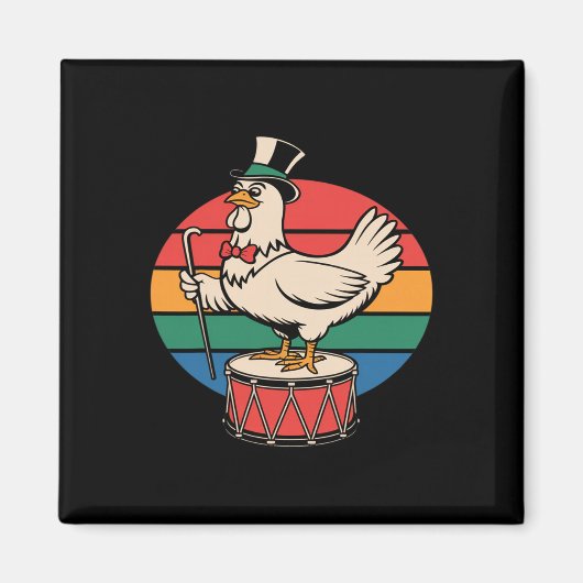 Fancy Kip Drumming Retro Regenboog Marching Nd  Magneet (Voorkant)