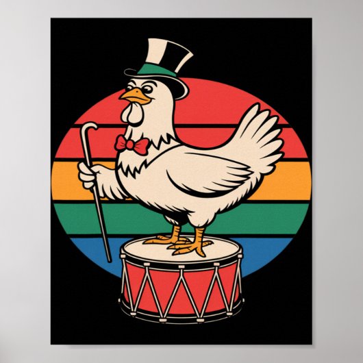 Fancy Kip op Trommel Retro Regenboog Marcherende N Poster (Voorkant)