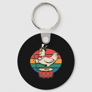 Fancy Kip op Trommel Retro Regenboog Marcherende N Sleutelhanger