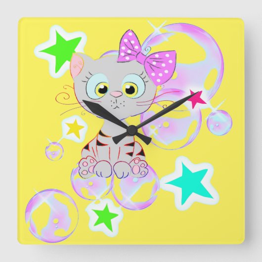 Fancy Kitten - Vierkante Klok (Voorkant)