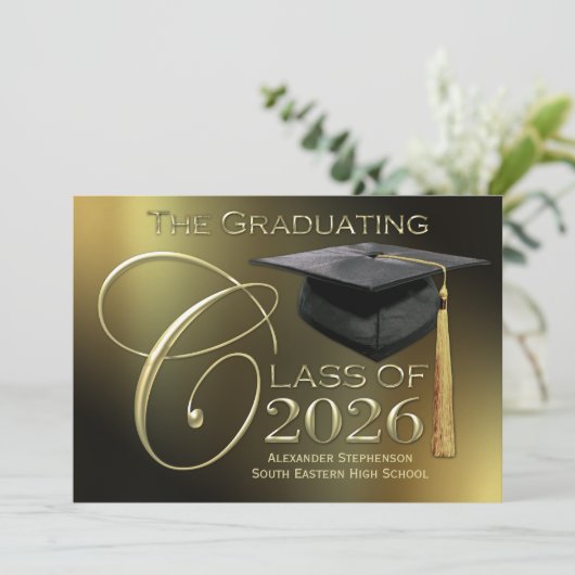 Fancy Klasse van 2025 Gouden Afstuderen Aankondigi Kaart (Staand voorkant)