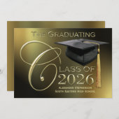 Fancy Klasse van 2025 Gouden Afstuderen Aankondigi Kaart (Voorkant / Achterkant)