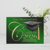 Fancy Klasse van 2025 Groene Afstuderen Aankondigi Kaart (Staand voorkant)