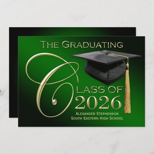 Fancy Klasse van 2025 Groene Afstuderen Aankondigi Kaart (Voorkant / Achterkant)