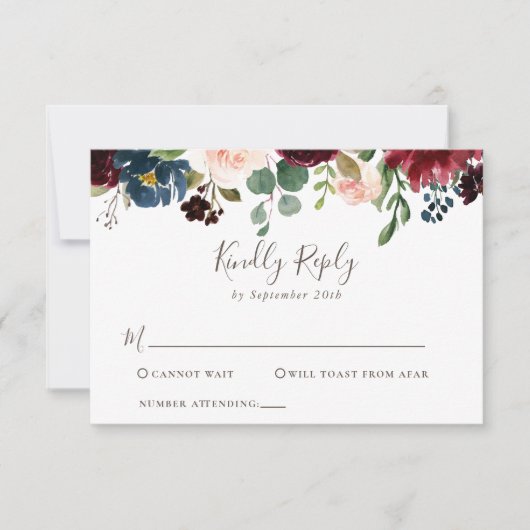 Fancy Klassieke bloemen Bindende RSVP-Kaart RSVP Kaartje (Voorkant)