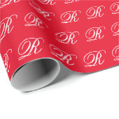 Fancy Klassieke Calligrafie Monogram Helderrood Cadeaupapier (Rol Hoek)