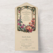 Fancy klassieke decoratieve art nouveau bruiloft all in one uitnodiging (Binnen)
