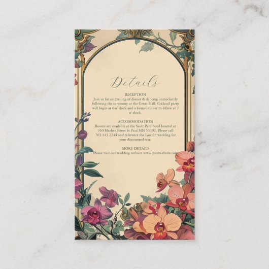 Fancy klassieke decoratieve art nouveau bruiloft informatiekaartje (Voorkant)