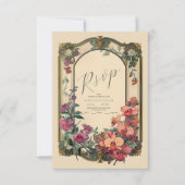 Fancy klassieke decoratieve art nouveau bruiloft RSVP kaartje (Voorkant)