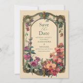 Fancy klassieke decoratieve art nouveau bruiloft save the date (Voorkant)