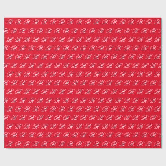 Fancy klassieke kalligrafie Monogram Bright Red Cadeaupapier (Vlak)