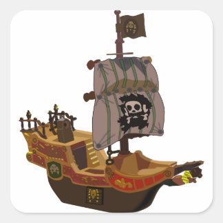 Fancy Kleurrijk Houten Piratenschip Vierkante Sticker