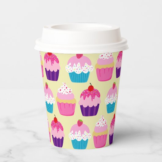 Fancy, kleurrijke cupcakes op gele dag papieren bekers (Achterkant)