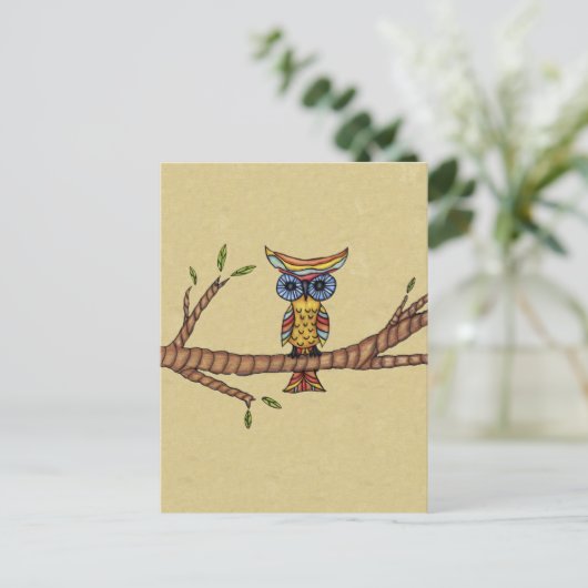 Fancy kleurrijke uilentak briefkaart (Staand voorkant)