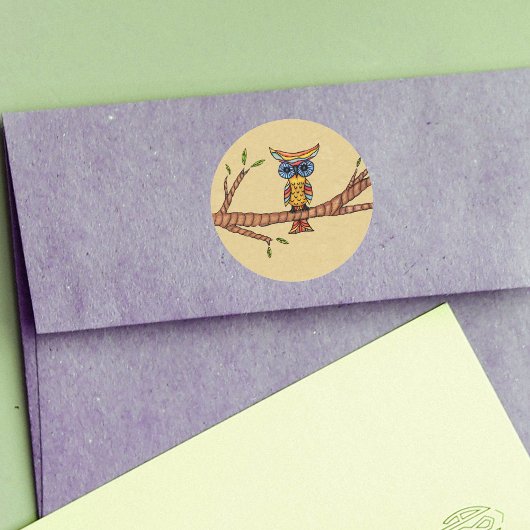 Fancy kleurrijke uilentak ronde sticker