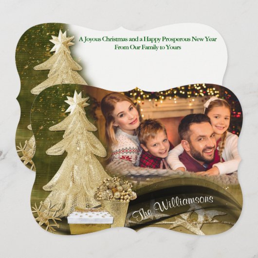 Fancy knipfoto van Gold Lace-kerstboom Feestdagenkaart (Voorkant / Achterkant)