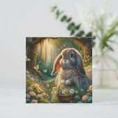 Fancy konijnenbloemenmandje Pasen Feestdagenkaart (Staand voorkant)