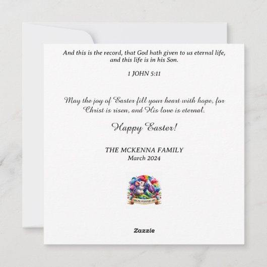 Fancy konijnenbloemenmandje Pasen Feestdagenkaart (Achterkant)