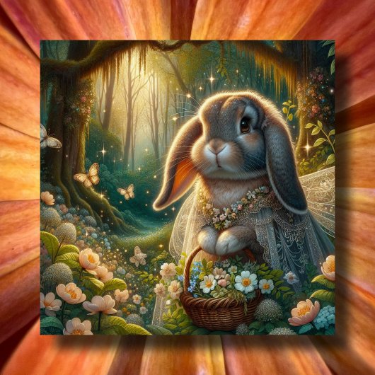 Fancy konijnenbloemenmandje Pasen Feestdagenkaart