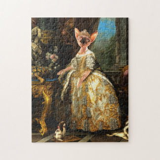 Fancy koninklijke renaissance kat Queen Portret Legpuzzel
