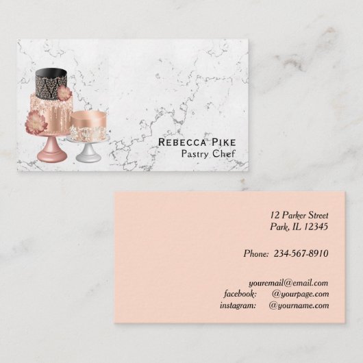 Fancy kookpan met witte en grijze taart visitekaartje (Voorkant / Achterkant)