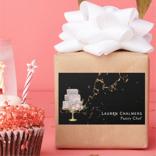 Fancy kookpan met zwarte en goudmarmer rechthoekige sticker (Feest)