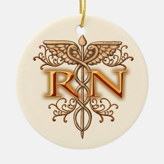 Fancy koper Caduceus RN Nurse Keramisch Ornament (Voorkant)
