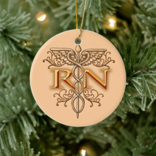 Fancy koper Caduceus RN Nurse Keramisch Ornament
