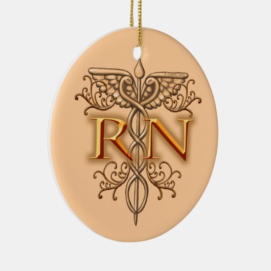 Fancy koper Caduceus RN Nurse Keramisch Ornament (Rechts)