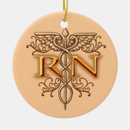 Fancy koper Caduceus RN Nurse Keramisch Ornament (Voorkant)