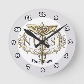 Fancy kopercaduceus-verpleegkundige ronde klok