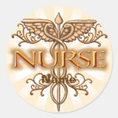 Fancy kopercaduceus-verpleegkundige ronde sticker (Voorkant)