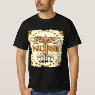 Fancy kopercaduceus-verpleegkundige t-shirt