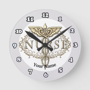 Fancy koperen caduceus verpleegster ronde klok