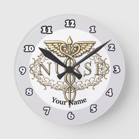Fancy koperen caduceus verpleegster  ronde klok (Voorkant)