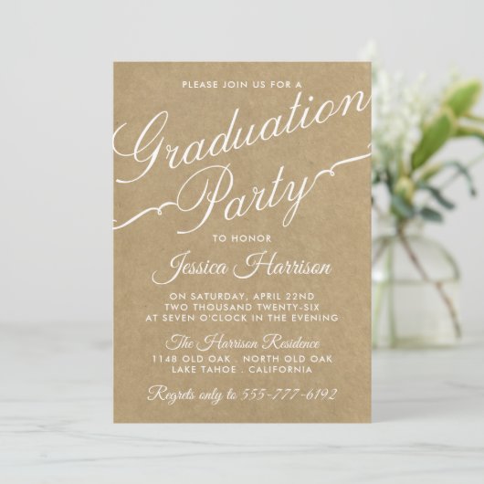 Fancy Kraft Typography Graduation Party Kaart (Staand voorkant)